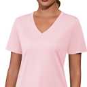 Kistore Workout Tops for Women Breathable V Neck Yoga T Shirts Trending Beach Casual Loose Fit Tee Running (Pink, L)