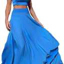Vakkest Womens Summer Sexy 2 Pieces Outfits Ruffle Floral Tank Top Wrap Boho Tropical Long Skirt Set Clubwear Dresses, Size L, Blue