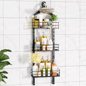 ODesign 3 Tier HeightAdjustable Shower Caddy Hanging Hanger AntiSwingOver The Shower Head CaddyShower Storage Organizer Bathroom Shelves Basket Shower CaddiesBlack,11.9" x 4.84" x 36.2"