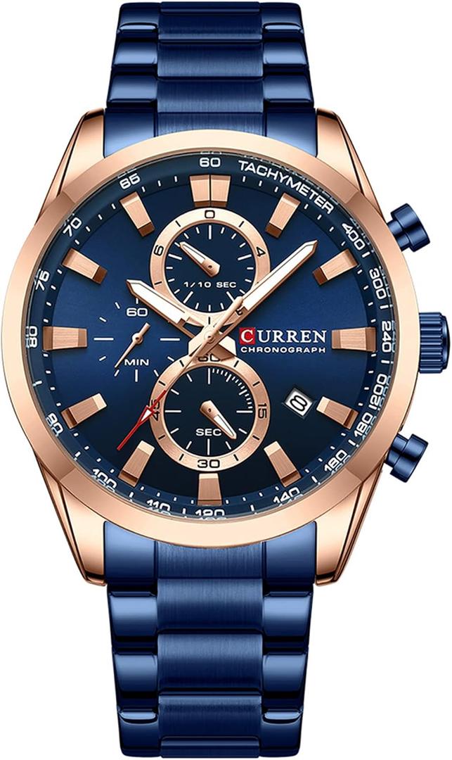 FANMIS Mens Luxury Watches Business Chronograph Dress Waterproof Leather Strap Analog Quartz Wrist Watch
