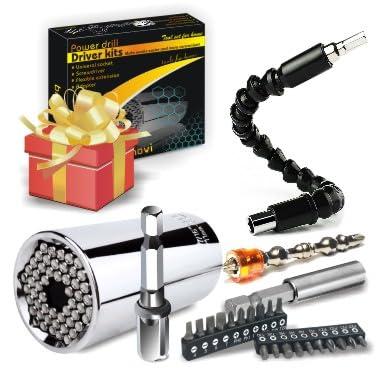 Universal Socket Wrench Set Home Tool Kit, Screwdriver Bit Set, Multi-Purpose Drill Bit Set, Ratchet Handle Stocking Stuffers Present or Gifts for Dad Man Birthday and Festival (KITS-01)