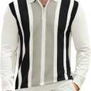 PRIVIMIX Mens Knit Striped Polo Shirts Long Sleeve Fashion Vintage Quarter Zip Pullover Casual Polo Sweater (L)