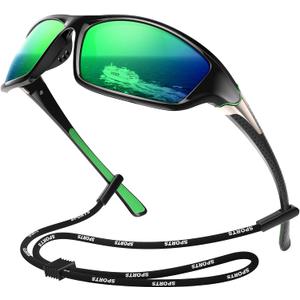 Polarized Sports Sunglasses for Men, Wrap Around Mens Sunglasses UV Protection, Cycling Fishing Running Sun Glasses