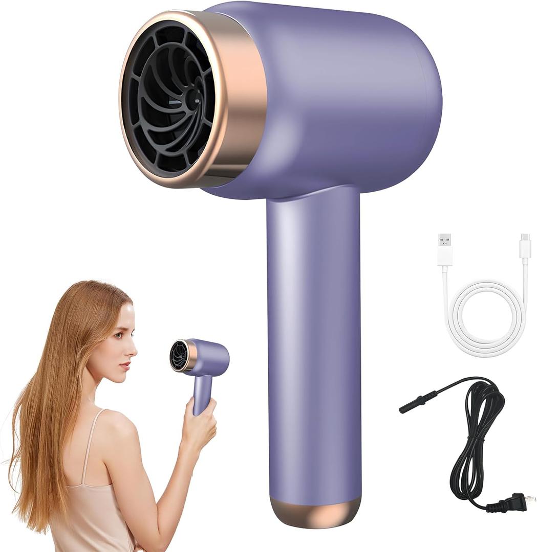 Cordless Hair Dryer for Women with Battery,Rechargeable Blow Dryer,3 Speed Fast Drying Portable Hair Dryers,Portable Wireless Hair Dryer,Low Nois USB Rechargeable Blow Dryer for Travel and Home(Puple)