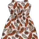 Girl's Cami Short Dress, Sleeveless Print Outfits Summer tropical romper for kids 4-12t (Brown)