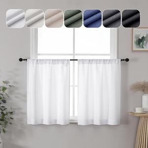Lecloud Estelle Light-Filtering White Short Curtains for Kitchen, 30 Inch Curtain Tiers for Windows, Textured Curtains with Rod Pockets (Each 30 W x 30 L, 2 Panels Set, White)