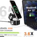 65W Charging Station for Multiple Devices, 5 in 1 Magnetic Wireless Charger Compatible with Magsafe Charger, GaN Foldable Fast Charging Stand