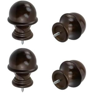 T Tulead Wooden Curtain Rod Finials Curtain Rod Holders Wardrobe Rod Brackets Brown, 2