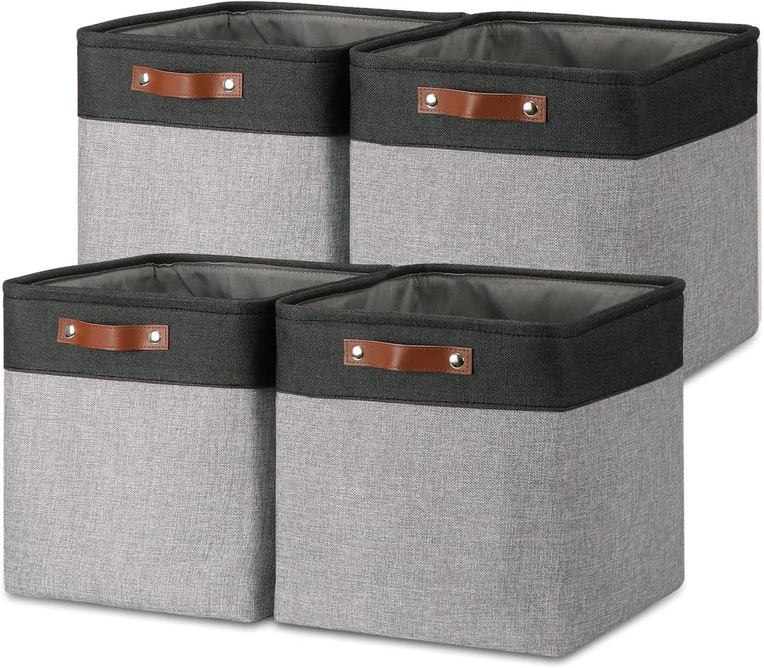Temary Cube Storage Baskets 13 X 13 X 13 Fabric Storage Bins for Toys, Large Baskets Organization with Handles, Bins for Organizing Towels, Blankets, Collapsible Shelf Basket (Black&Gray)