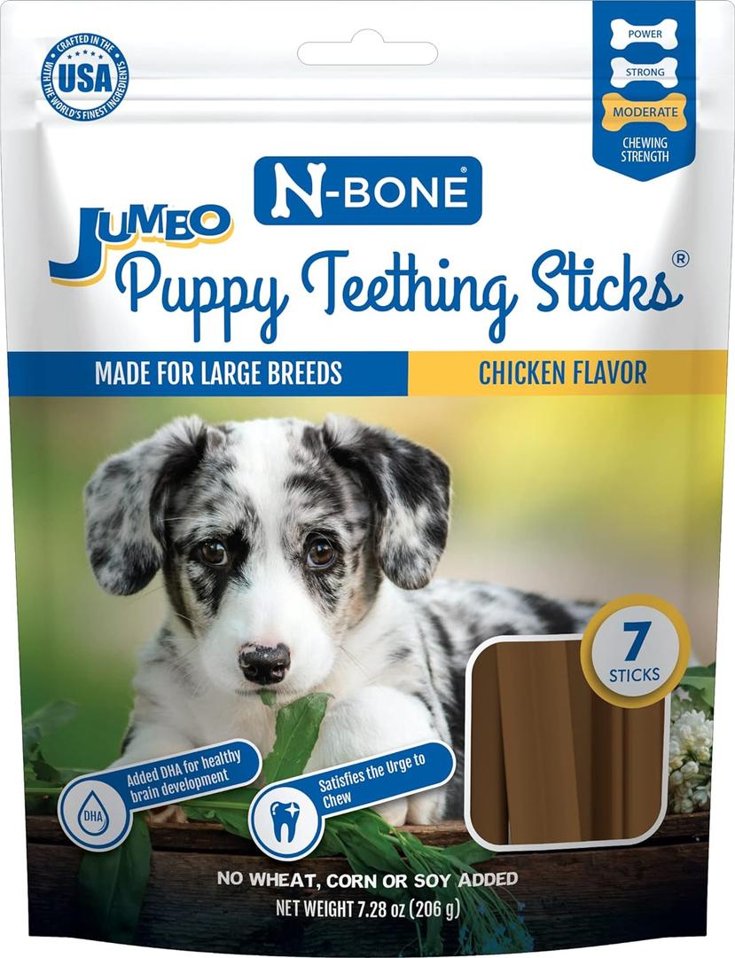 N-Bone Jumbo Puppy Teething Sticks Chicken Flavor Dog Treats, 7.28-oz Bag (EXP 09/02/27)