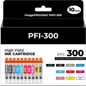 PFI-300 Ink Cartridges imagePROGRAF PRO-300 Compatible with Canon PFI-300 Ink Cartridges Combo Pack Compatible for imagePROGRAF PRO-300 imagePROGRAF PRO300 imagePROGRAF PRO 300 Printers (10-Pack)
