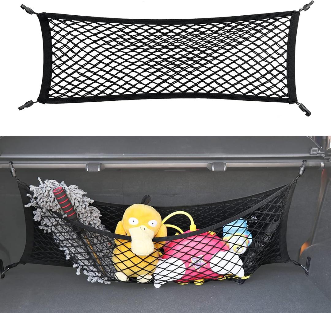 Double-Layer Trunk Cargo Elastic Net for SUV, 35"x11" Stretch to 65"x25" for Car Organizer Heavy Duty with Hooks