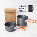 Outdoor Cooking Set Ultralight Aluminum Camping Cookware Green Handle Portable Pot Set for Hiking Backpacking and Outdoor Cooking