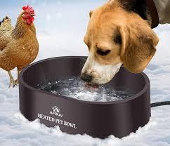 Afduv Heated Pet Water Bowl 3.7L for Dogs and Cats Outdoor, Anti Chew Cord & Thermostatic Control, Large Heated Bowl Keeps Water Warm for Chicke Brown