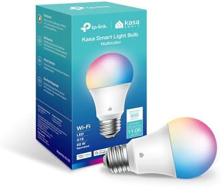 New Kasa Smart Bulb, Full Color Changing Dimmable Smart WiFi Light Bulb Compatible with Alexa and Google Home, A19, 9W 800 Lumens,2.4Ghz only, No Hub Required, 1-Pack (KL125), Multicolor