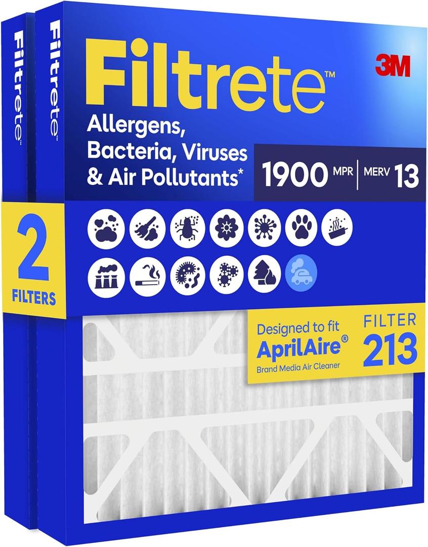 Filtrete 213 Air Filter, MERV 13, MPR 1900, 2 HVAC Filters | AprilAire 213 Replacement Filters, Allergens, Bacteria, Viruses & Air Pollutants, 12-Month AC/Furnace Filters