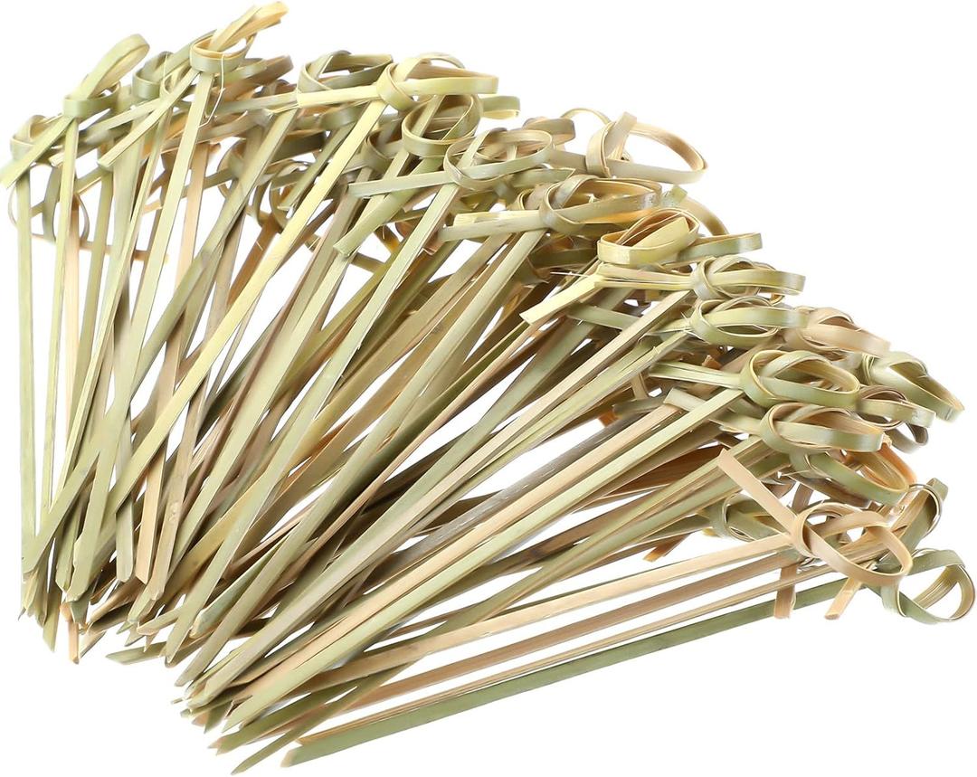 Nuogo 1000 Pcs Bamboo Cocktail Picks 4.13 Inch Bamboo Skewers Fruit Toothpicks for Appetizers Drink Garnish Sticks Handmade Food Pick with Looped Knot for Party Bar Snacks Sandwiches Drinks