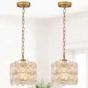 2-Pack Gold Glass Pendant Light Modern 1-Light Flower Small Ceiling Pendant Lighting for Kitchen Island Sink Dining Room Bedroom Entryway Hallway, E26