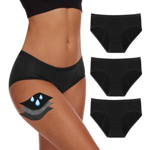 Period Underwear For Women, Leak-Proof Hipster, Brief, Heavy Flow, 3 Pack (Large, Black)