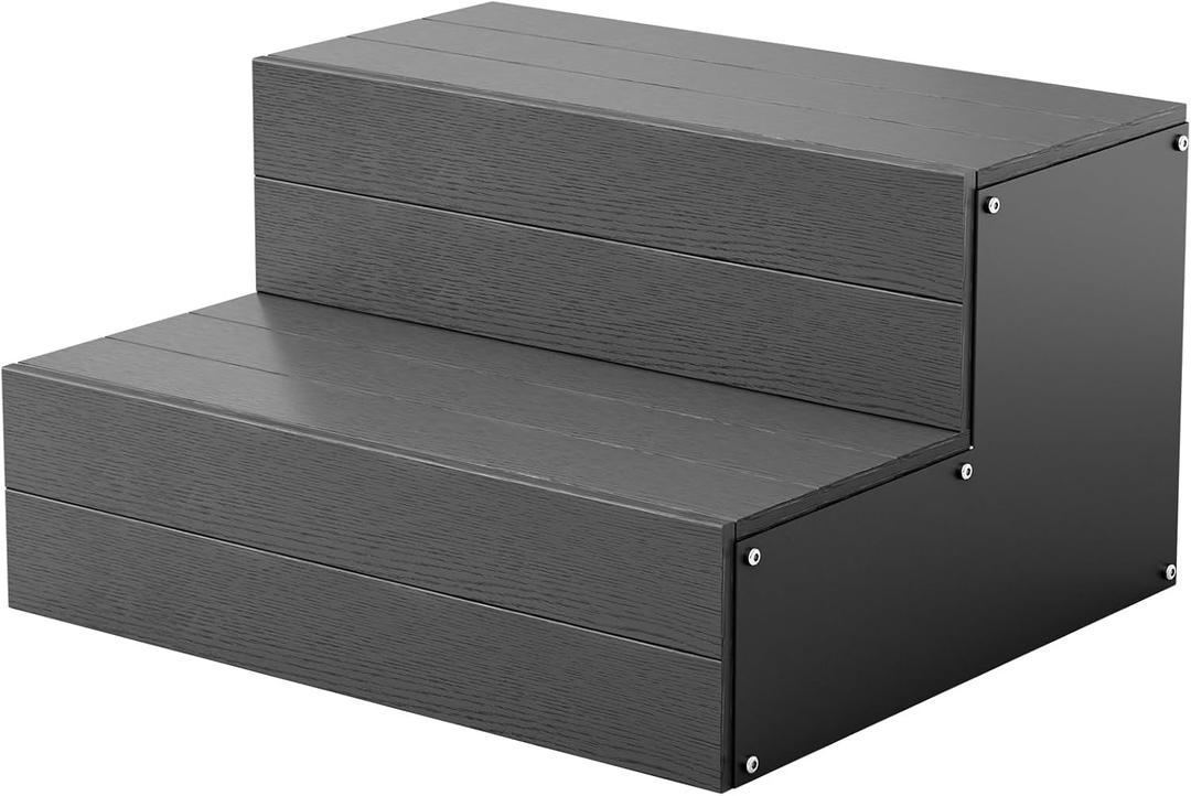 Hot Tub Steps, Wood Looking Plastic 2-Steps-100% Waterproof Spa Steps, Non Slip Heavy Duty Outdoor Steps for Porch/Deck,Universal Fit All Spa Sizes (Gray)