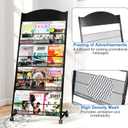 Brochure Display Stand 4 Layer Floor-Standing Magazine Rack Literature Newspaper Catalog Display Holder with Wheels and Top Billboard for Exhibitions,School, Hotel, Hospitals, Offices (Black)