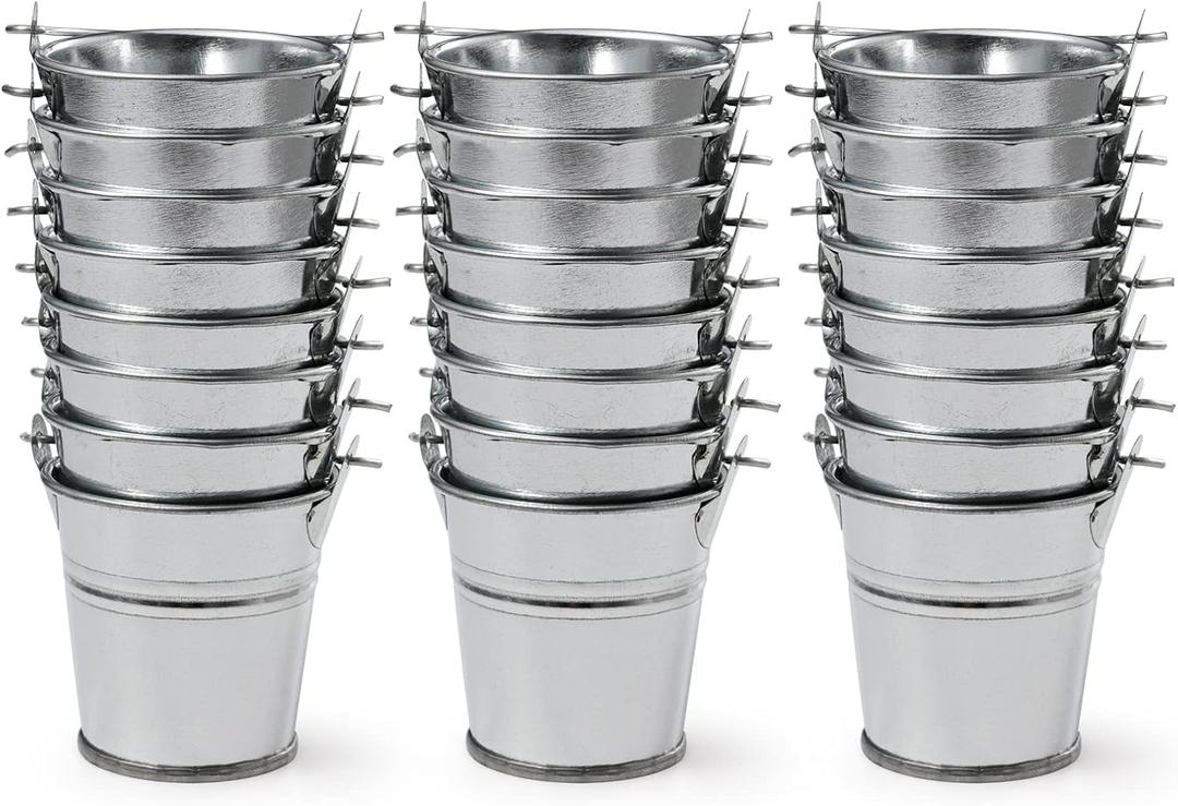 2.1Inch Galvanized Mini Tin Buckets  24Pcs Silver Metal Buckets with Handle Best for Party Favors, Bridal Shower and Craft Projects (2.1", Silver)