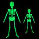 2 Pack Halloween Luminous Skeleton Decorations 5ft / 3ft Full Body Glow-in-The-Dark Skeleton Rotatable Skeleton Hanging Decors for Halloween Party Haunted House Outdoor Decor