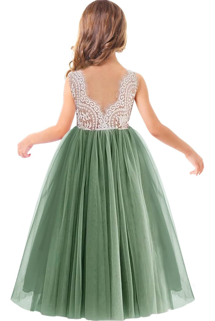 Flower Girl Dress Princess Sleeveless Floral Embroidered Kids Summer Wedding Pageant Birthday Tutu Tulle Dress, 9-10Y