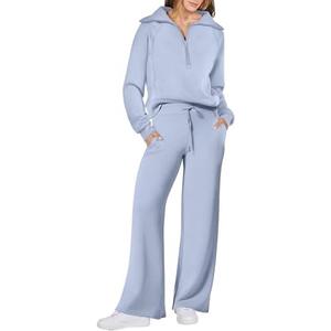 ANRABESS Women 2 Piece Outfits 2025 Fall Fashion Airport Wide Leg Pants Lounge Set Leisure Travel Vacation Clothes Sweatsuits, M