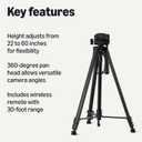 Amazon Basics 60" Lightweight Tripod for Camera and Phone with Travel Bag, Remote Control, Phone Holder, Height Adjustable, Flexible Positioning, Wireless Capability, Aluminum, Black