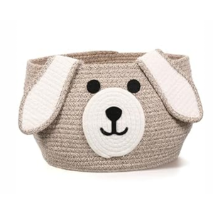 Zopeal Dog Woven Basket Cute Woven Cotton Rope Puppy Animal Storage Basket for Laundry Toy Gift(Brown, White, 13 x 8 Inch)