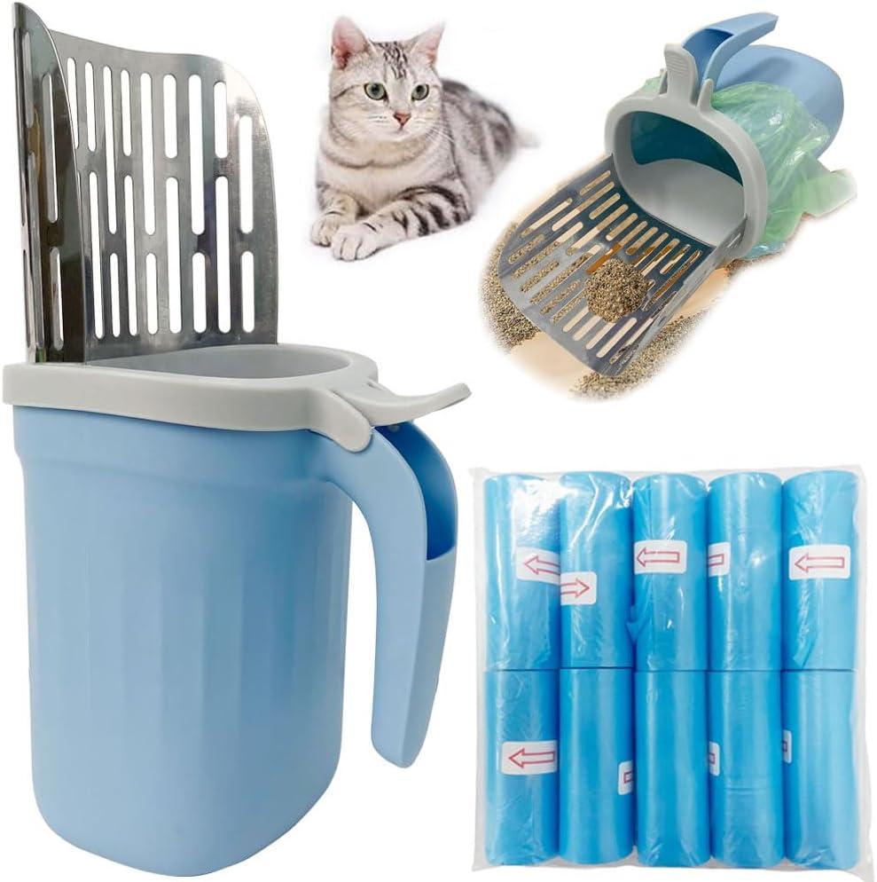 RUIFANDAHK Cat Litter Scoop, Large Capacity Mess-Free Cat Litter Scooper with 10 Rolls Refill Bags, Spill-Proof Kitty Box Sifter, Bin Doubles as Scoop Holder