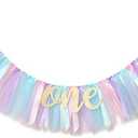 WAOUH Baby Girl Banner for 1st Birthday - Highchair Banner for First Birthday Decoration, Cake Smash Photo Prop, Tulle Garland Banner (Light Aqua and Light Blue)