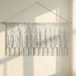 WOSIBO Boho Macrame Window Valance Handmade Cotton Decor Wall Hanging Curtain Panels for Kitchen Bedroom Livingroom Cafe 52" W X 21" L (Boho)