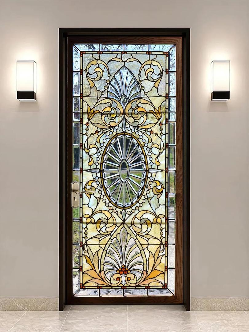 artfanke 3D Stained Glass Door Sticker Peel and Stick 33.5"x84.6"- Self-Adhesive Door Murals Wallpaper - Waterproof Wall Decal for Home Bedroom Decor (2 Sheets/Set)