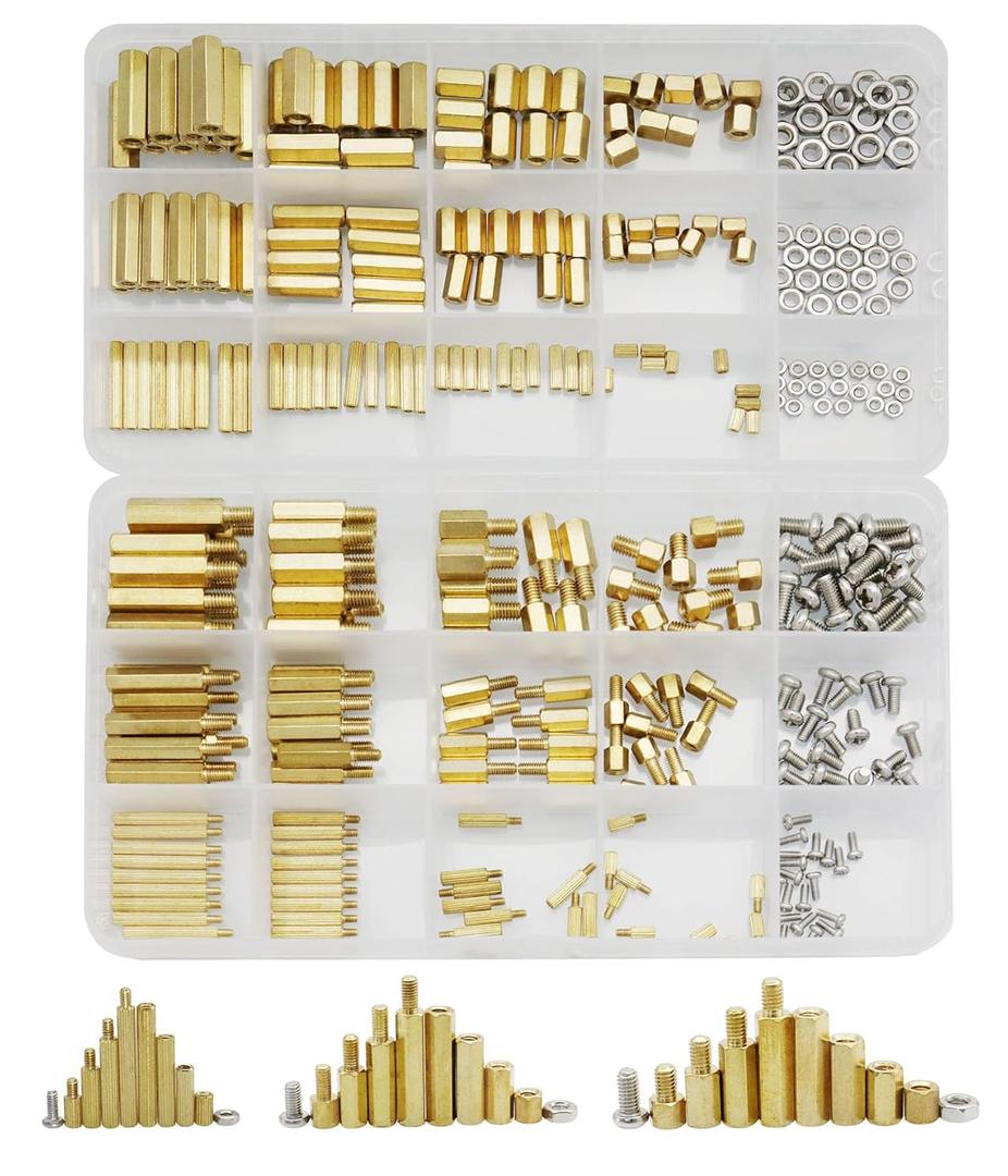 Raogoodcx 360pcs M2 M3 M4 Male Female Brass Spacer Standoff Screw Nut Assortment Kit with Box