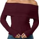 LILLUSORY Womens Off The Shoulder Sweater Fall Long Sleeve Going Out Y2k Tops Winter Date Night Outfits (Large, Red)