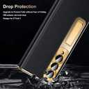 for Samsung Galaxy Z Fold 3 Case, Electroplated Frame, Luxury Leather Back, Full Magnetic Hinge Protective, Screen Protector, Metal Stand, Thin & Slim Stand Phone Cover 5G 2021, Black