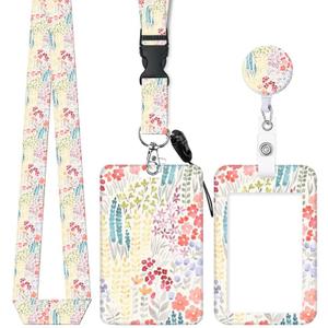 ID Badge Holder with Retractable and Detachable Lanyard, Cute Badge Reel Breakaway Lanyard with Carabiner Clip for Women, Teachers, Nurses, Students, Perfect Work and Office(Colorful Floral)