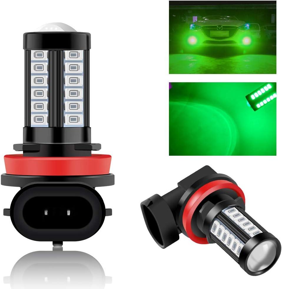 Teguangmei H8 H11 Car LED Fog Light Bulbs Replacement for Cars Super Bright 6000K Green 5730 33SMD for Daytime Running Lights DRL 12V-2Pcs