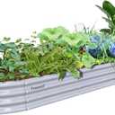 1 Pack 12x2x1FT Galvanized Raised Garden Bed Kit Oval Metal Ground Planter Box Outdoor Bottomless Planter Raised Beds for Vegetables Flowers Herbs Fruits, Gray