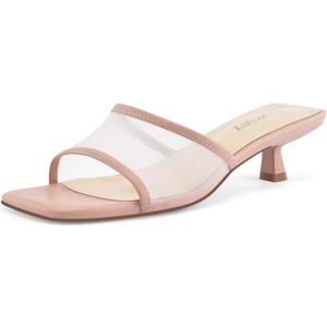 Mesh Heel Mules for Women Kitten Heeled Sandals Square Open Toe Comfort Slip On Casual Shoes (10, Nude)
