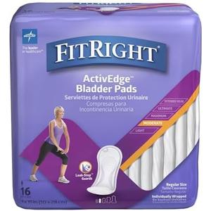 FitRight Incontinence Bladder Control Pads, Moderate Absorbency, 4.3" x 11", 16 Count