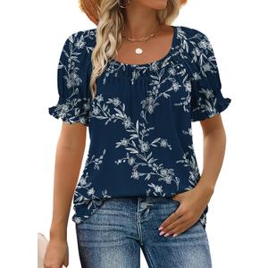 WIHOLL Womens Short Sleeve Square Neck Summer Tops Dressy Casual Blouses Trendy Clothes 2026 (XL)