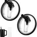 32oz Flip Straw Lid for HydroJug Traveler, Leak Proof Top Cap Replacement for HydroJug Tumbler, BPA-Free Dishwasher Safe Leak Resistant Cap with 4 Straws, Lids Accessories for Hydro Jug, Black*2