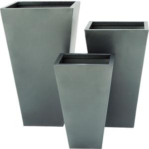 Deco 79 Metal Indoor Outdoor Planter Light Weight Large Planter Pot with Tapered Base and Polished Exterior, Set of 3 Planters 17", 21", 25"H, Gray