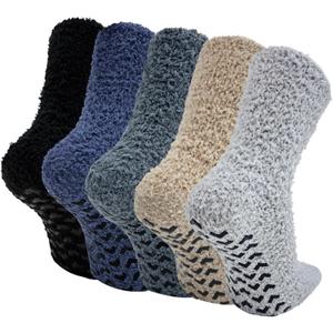 SOJOFEL Men's Fuzzy Slipper Socks with Non-Slip Grips Winter Warm Sleeping Socks for Indoor Home 5 Pairs (11-13)