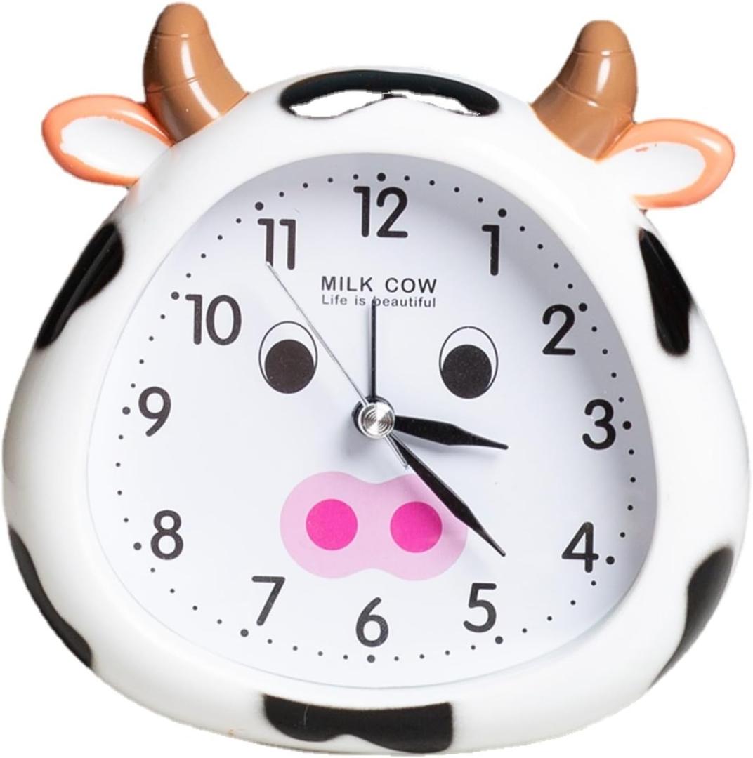 Kids Alarm Clock Cow Alarm Clock for Kids Bedroom, No Battery, Cute Bedside Clock Children's Sleep Trainier, Wake Up for Boys Girls Birthday Gifts (White)