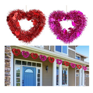 Suncalla 12 Pcs Valentine Heart Wreaths for Front Door 7 Inch Valentines Day Decorations with Heart Tinsel Red Valentine Ornaments for Anniversary Wedding Party Wall Window Mantel Decor