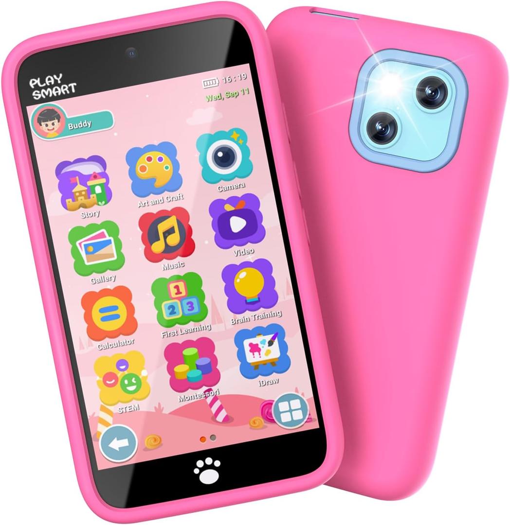 MOMILLA Kids Smart Phone with Dual Camera, 3.97" Touchscreen, 200+ Educational Games, Learning Toys with Parental Control for Ages 3-12, No SIM Birthday Gifts (Light Pink)